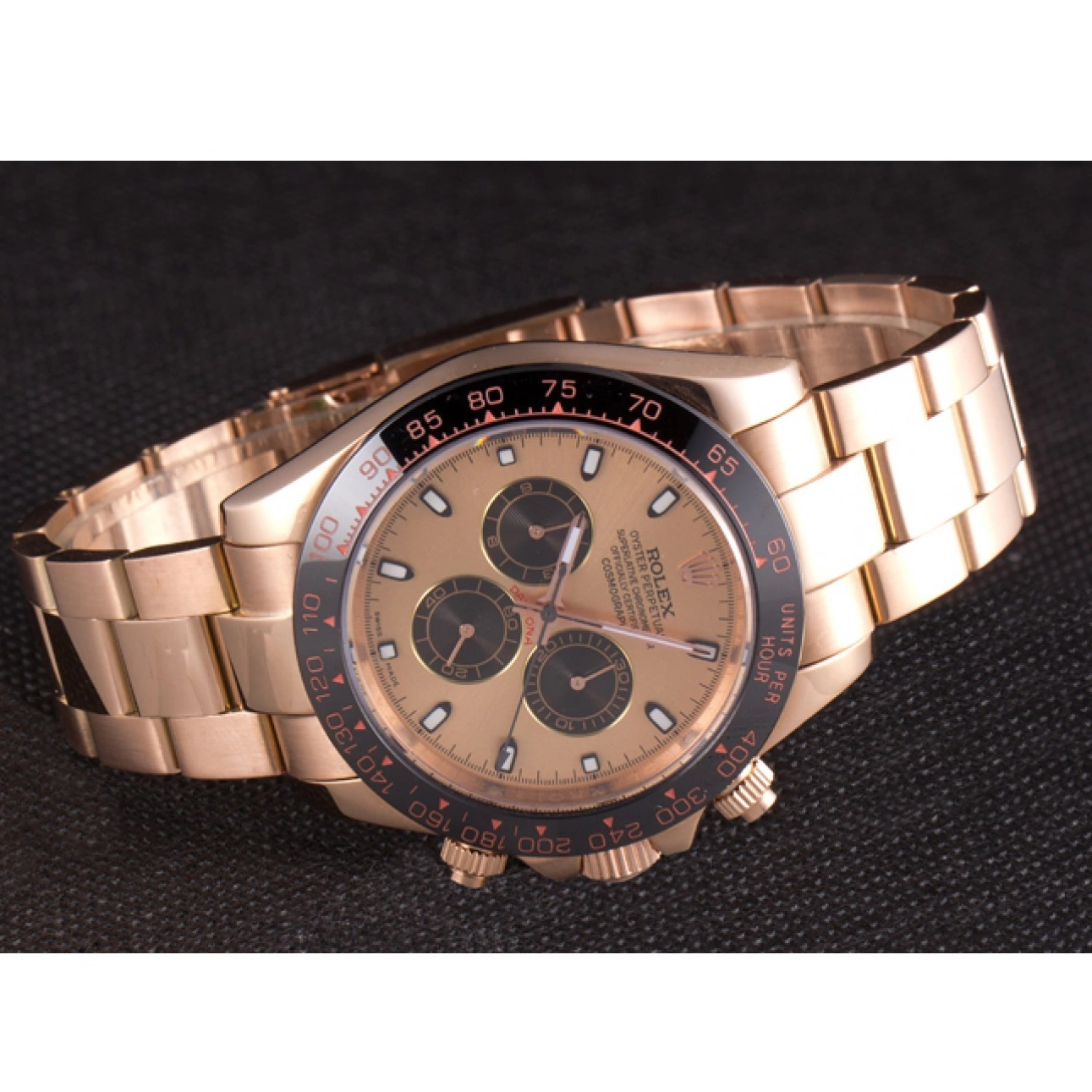 Aaa replica Gold Dial Rose Tachymeter Strap Daytona Rolex Plated Gold Rose Ion 80244 0629